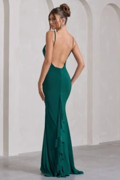 Naya | Bottle Green Strappy V-Neck Fishtail Maxi Dress -Sangyong Store WB CC HR CL128879047 NayaBottleGreenStrappyV NeckFishtailMaxiDress5