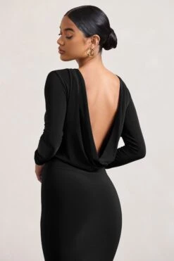 Dynasty Darling | Black Cowl-Back Long-Sleeved Bodycon Midi Dress -Sangyong Store WB CC HR CL128880002 DynastyDarling BlackCowl NeckLong SleevedBodyconMidiDress8