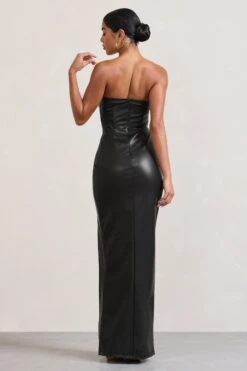 Marlene | Black Faux Leather Strapless Bandeau Split Maxi Dress 9 Marlene | Black Faux Leather Strapless Bandeau Split Maxi Dress -Sangyong Store WB CC HR CL128890002 MarleneBlackFauxLeatherStraplessBandeauSplitMaxiDress8