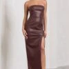 Marlene | Burgundy Faux Leather Strapless Bandeau Split Maxi Dress -Sangyong Store WB CC HR CL128890069 MarleneBurgundyFauxLeatherStraplessBandeauSplitMaxiDress3