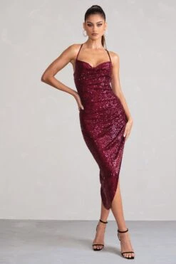 Anya | Berry Sequin Cami Cowl Neck Asymmetric Hem Midi Dress -Sangyong Store WB CC HR CL129042 AnyaBerrySequinCamiCowlNeckAsymmetricHemDress2