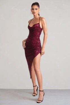 Anya | Berry Sequin Cami Cowl Neck Asymmetric Hem Midi Dress -Sangyong Store WB CC HR CL129042 AnyaBerrySequinCamiCowlNeckAsymmetricHemDress4