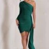 Claudina | Bottle Green Asymmetric Long Sleeve Wrap Mini Dress With Statement Drape