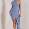 Claudina | Blue Asymmetric Long Sleeve Wrap Mini Dress With Statement Drape 2 Claudina | Blue Asymmetric Long Sleeve Wrap Mini Dress With Statement Drape -Sangyong Store WB CC HR CL129321 ClaudinaIceBlueAsymmetricLongSleeveWrapMiniDressWithStatementDrape0
