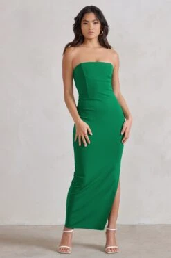 Dina | Green Bandeau Maxi Dress With Split -Sangyong Store WB CC HR CL129322 DinaGreenBandeauMaxiDressWithSplit2