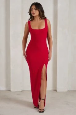 Madeline | Red Sleeveless Thigh Split Maxi Dress -Sangyong Store WB CC HR CL129338 MadelineRedSleevelessThighSplitMaxiDress3