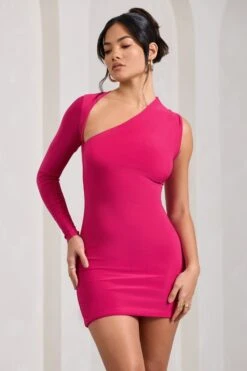 Siren | Hot Pink One Shoulder Bodycon Mini Dress -Sangyong Store WB CC HR CL129344073 SirenHotPinkOneShoulderBodyconDress0