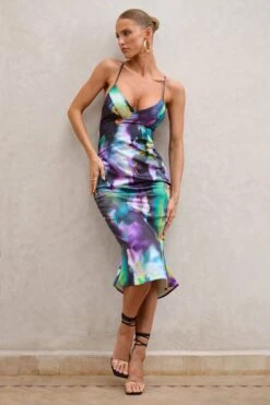 Graciella | Watercolour Print Satin Cami Midi Dress -Sangyong Store WB CC HR CL129494 GraciellaAbstractBlackPrintSatinCamiMidiDress2