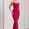 Alora | Red Strappy Lace-Up Maxi Dress With Flower Corsage -Sangyong Store WB CC HR CL129766004 AloraRedStrappyLace UpMaxiDressWithFlowerCorsage2