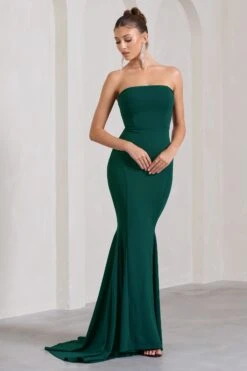 Impress Me | Bottle Green Strapless Bandeau Fishtail Maxi Dress -Sangyong Store WB CC HR CL130022047 ImpressMeBottleGreenStraplessBandeauFishtailMaxiDress1