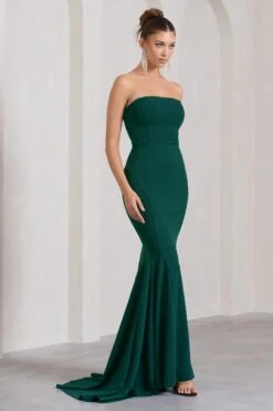 Impress Me | Bottle Green Strapless Bandeau Fishtail Maxi Dress -Sangyong Store WB CC HR CL130022047 ImpressMeBottleGreenStraplessBandeauFishtailMaxiDress3