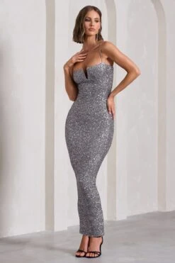 Dazzle Me | Grey Sequin Strappy Bodycon Maxi Dress -Sangyong Store WB CC HR CL130031078 DazzleMeGreySequinStrappyBodyconMaxiDress4