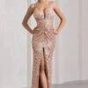 Enchanting | Champagne Sequin Open-Back Maxi Dress With Split 1 Enchanting | Champagne Sequin Open-Back Maxi Dress With Split -Sangyong Store WB CC HR CL130043059 Enchanting ChampagneSequinOpen BackFishtailMaxiDressWithSplitCHAMPAGNE3