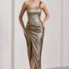 Mercy | Gold Metallic One-Shoulder Corseted Wrap Maxi Dress -Sangyong Store WB CC HR CL133123078 MercyGreyMetallicOne ShoulderCorsetedWrapMaxiDress2