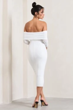 Only You | Ivory Ruched Mesh Bardot Midi Dress 8 Only You | Ivory Ruched Mesh Bardot Midi Dress -Sangyong Store WB CL124595005 OnlyYouIvoryRuchedMeshBardotMidiDress4