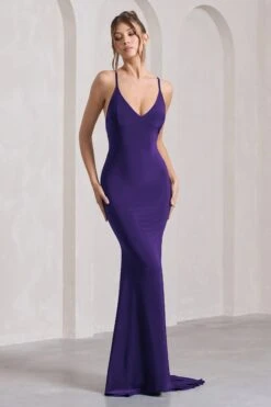 Lucky Number | Purple Cross Back Fishtail Maxi Dress -Sangyong Store WB CL124604104 LuckyNumberPurpleCrossBackFishtailMaxiDress1