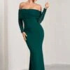 Madeleine | Bottle Green Fishtail Maxi Dress With Bardot Mesh Long Sleeves -Sangyong Store WB CL124634047 MadeleineBottleGreenFishtailMaxiDressWithBardotMeshLongSleeves1