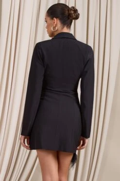 Prized Possession | Black Feather Wrap Blazer Mini Dress -Sangyong Store WB CL125268002 PrizedPossession BlackFeatherWrapBlazerMiniDress6