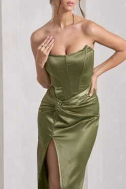 Romancing | Olive Thigh Split Corset Strapless Maxi Dress -Sangyong Store WB CL125596113 RomancingOliveThighSplitCorsetStraplessMaxiDress8