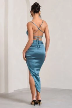 Risk It All | Blue Cami Cowl Neck Asymmetric Hem Midi Dress -Sangyong Store WB CL126039103 RiskItAll BlueSatinCamiCowlNeckAsymmetricHemDress7