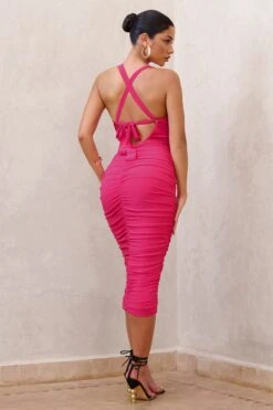 Embody | Hot Pink Cut Out Twist Front Ruched Midi Dress -Sangyong Store WB CL126226 EmbodyPinkCutOutTwistFrontRuchedMidiDress4