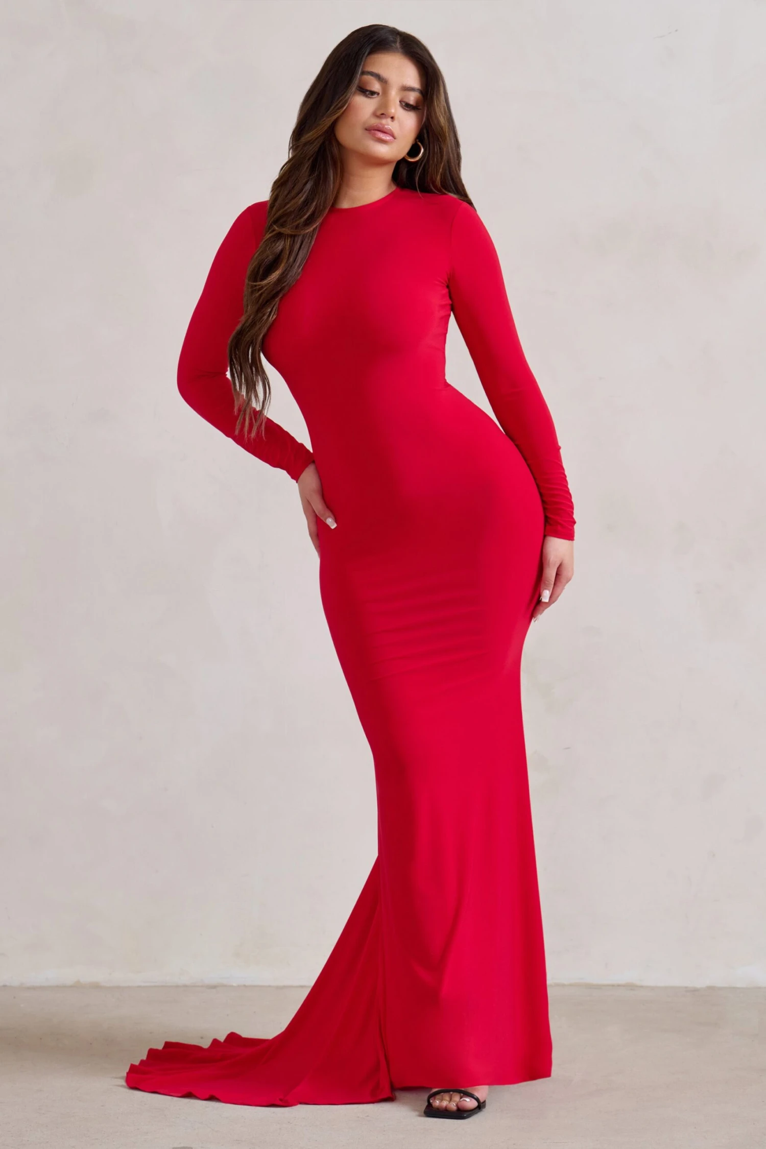 One Step Ahead | Red Long Sleeve Backless Fishtail Maxi Dress 6 One Step Ahead | Red Long Sleeve Backless Fishtail Maxi Dress - Image 4
