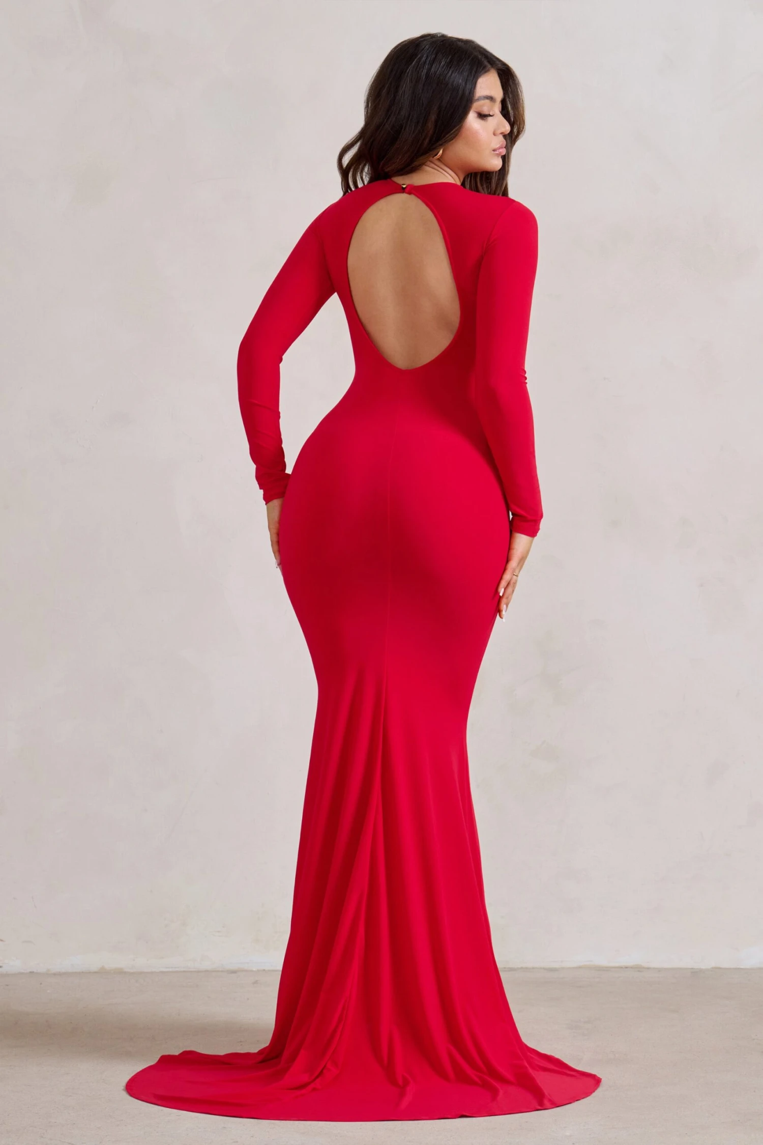 One Step Ahead | Red Long Sleeve Backless Fishtail Maxi Dress 4 One Step Ahead | Red Long Sleeve Backless Fishtail Maxi Dress - Image 2
