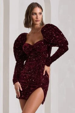 Shine Bright | Berry Sequin Mini Dress With Puff Sleeves -Sangyong Store WB CL126499037 ShineBrightBerrySequinMiniDressWithPuffSleeves1