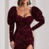 Shine Bright | Berry Sequin Mini Dress With Puff Sleeves -Sangyong Store WB CL126499037 ShineBrightBerrySequinMiniDressWithPuffSleeves5