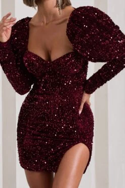 Shine Bright | Berry Sequin Mini Dress With Puff Sleeves -Sangyong Store WB CL126499037 ShineBrightBerrySequinMiniDressWithPuffSleeves8copy