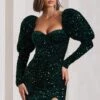 Shine Bright | Bottle Green Sequin Mini Dress With Puff Sleeves -Sangyong Store WB CL126499047 ShineBrightBottleGreenSequinMiniDressWithPuffSleeves0