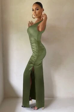 Belonging | Olive Ruched Cowl Maxi Dress -Sangyong Store WB CL126539 olive Ruched Cowl Neck Maxi Dress 11copy