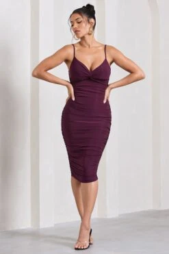 Desired | Plum Ruched Strappy Midi Dress -Sangyong Store WB CL126642101 DesiredPlumRuchedStrappyMidiDress0