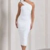 Contour | White One Shoulder Bodycon Midi Dress -Sangyong Store WB CL126710005 ContourWhiteOneShoulderBodyconMidiDress0