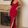 Love Shy | Red Plunge Neck Maxi Dress With Split Detail 1 Love Shy | Red Plunge Neck Maxi Dress With Split Detail -Sangyong Store WB CL126720 LoveShy RedPlungeNeckMaxiDressWithSplitDetail0