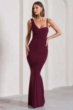 Phantasy | Burgundy Asymmetric Neckline Cowl Maxi Dress -Sangyong Store WB CL126730069 PhantasyBurgundyAsymmetricNecklineCowlMaxiDress2