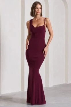 Phantasy | Burgundy Asymmetric Neckline Cowl Maxi Dress -Sangyong Store WB CL126730069 PhantasyBurgundyAsymmetricNecklineCowlMaxiDress6