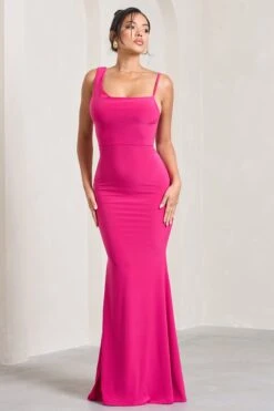 Phantasy | Hot Pink Asymmetric Neckline Cowl Maxi Dress -Sangyong Store WB CL126730084 PhantasyHotPinkAsymmetricNecklineCowlMaxiDress2