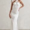 Unstoppable | White Satin Cross Over Halter Neck Maxi Dress -Sangyong Store WB CL126739 UnstoppableWhiteSatinCrossOverHalterNeckMaxiDress0