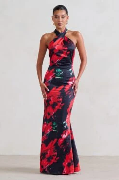 Unstoppable | Black Floral Cross Over Halter Neck Maxi Dress -Sangyong Store WB CL126739 Unstoppable BlackFloralCrossOverHalterNeckMaxiDress2