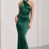 Unstoppable | Bottle Green Satin Cross Over Halterneck Maxi Dress -Sangyong Store WB CL126739 Unstoppable BottleGreenSatinCrossOverHalterneckMaxiDress1