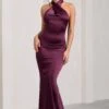 Unstoppable | Burgundy Satin Cross Over Halterneck Maxi Dress -Sangyong Store WB CL126739069 UnstoppableBurgundySatinCrossOverHalterneckMaxiDress0