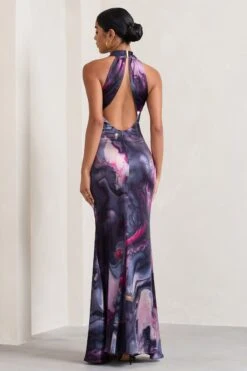 Unstoppable | Marble Print Satin Cross Over Halterneck Maxi Dress -Sangyong Store WB CL126739157 UnstoppableMarblePrintSatinCrossOverHalterneckMaxiDress6jpg