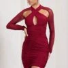 Eyes On You | Berry Long Sleeve Halter Neck Mini Dress -Sangyong Store WB CL126751158 EyesOnYouBerryLongSleeveHalterNeckMiniDress1
