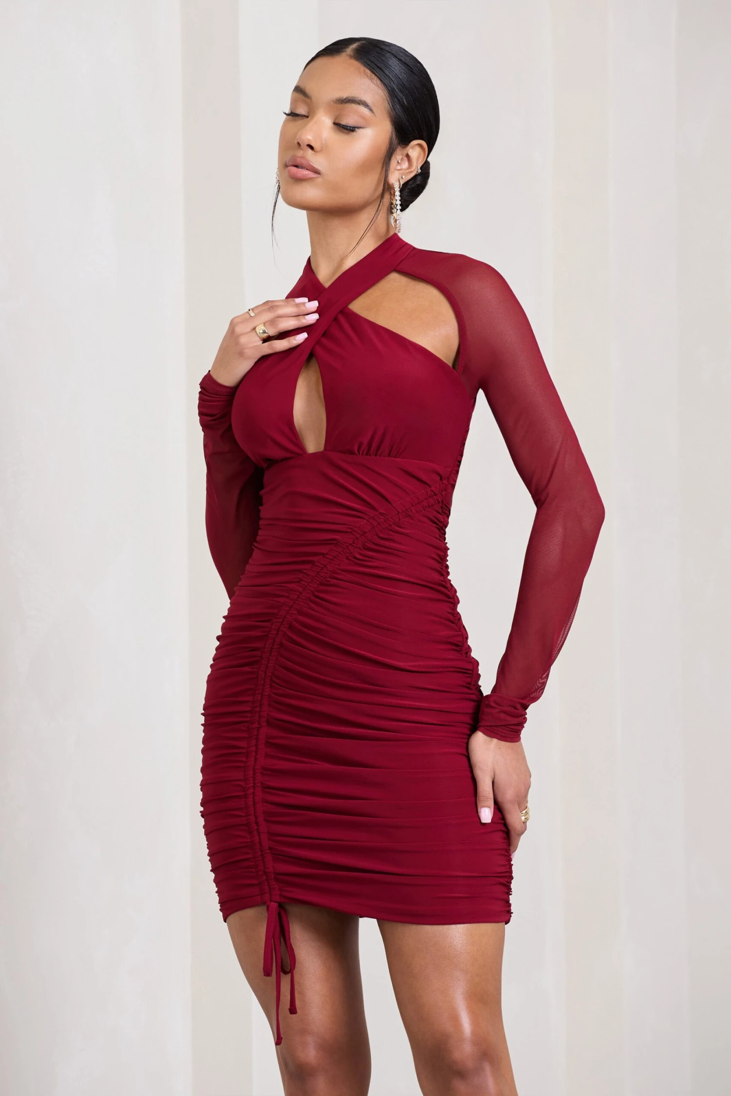 Eyes On You | Berry Long Sleeve Halter Neck Mini Dress 7 Eyes On You | Berry Long Sleeve Halter Neck Mini Dress - Image 5