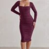 Seductress | Burgundy Square Neck Bodycon Midi Dress With Long Sleeves -Sangyong Store WB CL127075158 Seductress BurgundySquareNeckBodyconMidiDressWithLongSleeves1