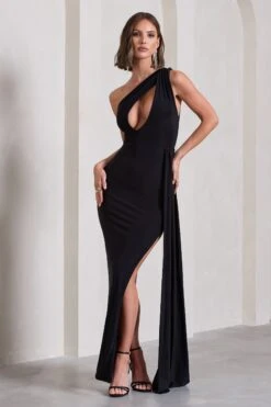 Lavish | Black One Shoulder Drape Maxi Dress -Sangyong Store WB CL127110002 LavishBlackOneShoulderDrapeMaxiDress5