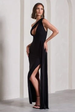 Lavish | Black One Shoulder Drape Maxi Dress -Sangyong Store WB CL127110002 LavishBlackOneShoulderDrapeMaxiDress8 55e1065d 800a 4c39 816d 9e26e0ba4898