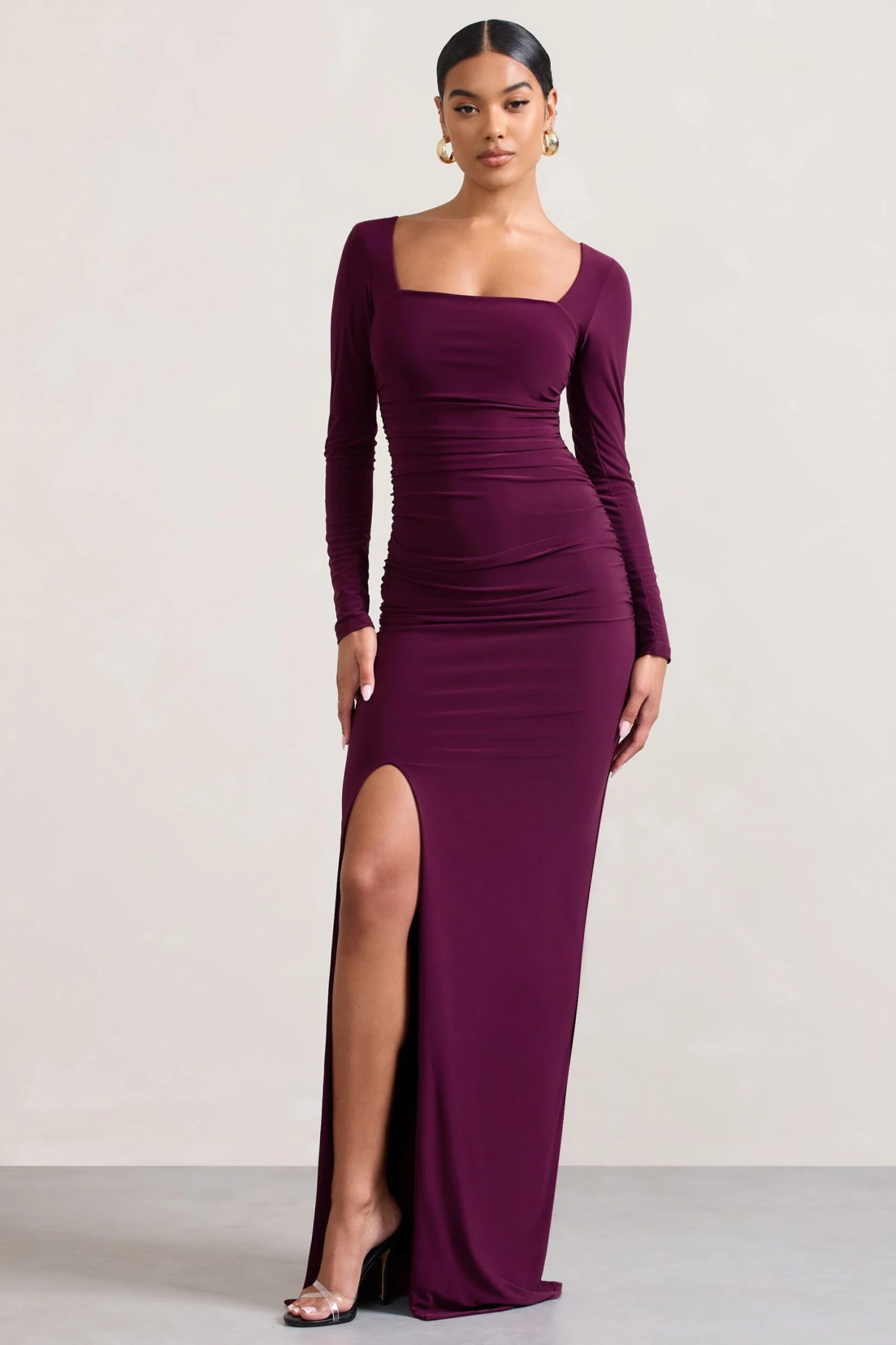 My Pleasure | Burgundy Square Neck Ruched Maxi Dress 7 My Pleasure | Burgundy Square Neck Ruched Maxi Dress - Image 5