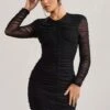 Euphoria | Black Ruched Long Sleeve Mini Dress -Sangyong Store WB CL127184002 Euphoria BlackRuchedLongSleeveMiniDress0